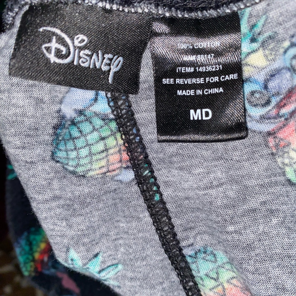 Disney Stitch Pajama Pants Medium Black with Stitch and Pineapples - Picture 2 of 4